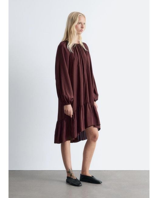 & Other Stories Red Flounced Balloon-Sleeve Mini Dress