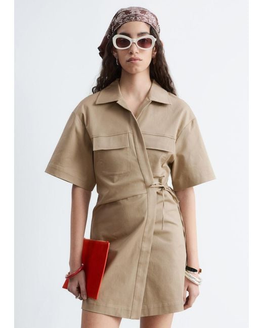 & Other Stories Natural Wrap-Front Mini Dress