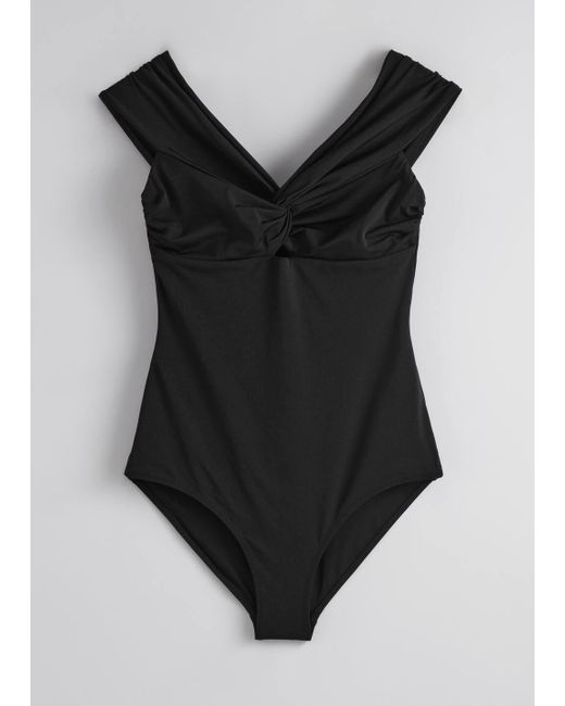 & Other Stories Black Gathered V-Cut Swimsuit