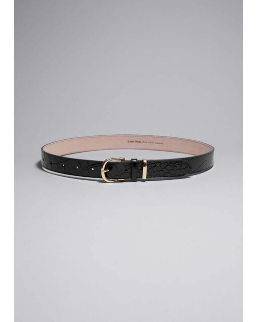& Other Stories Gray Croco Leather Belt