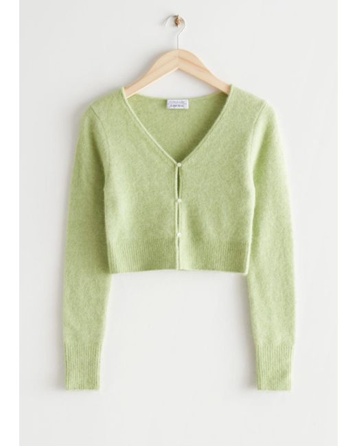 & Other Stories Green Cropped Knit Cardigan