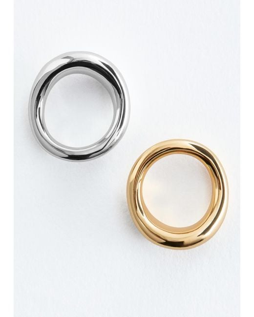 & Other Stories White Contrasting Irregular Ring Set
