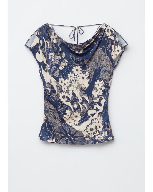 & Other Stories Blue Draped Cowl-Neck Top