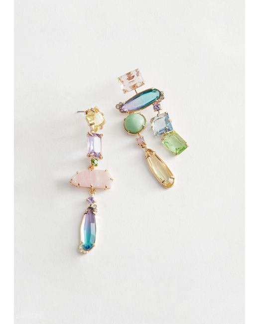 & Other Stories Pink Rainbow Rhinestone Hanging Earrings