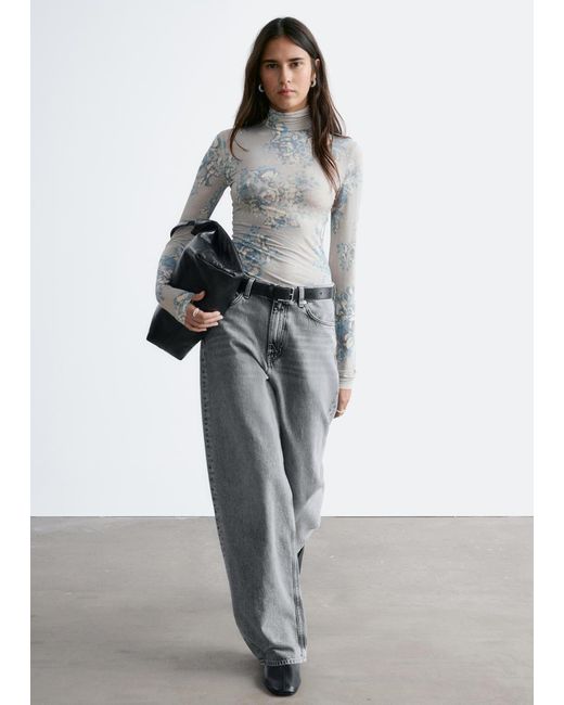 & Other Stories Gray Floral-Patterned Turtleneck Top