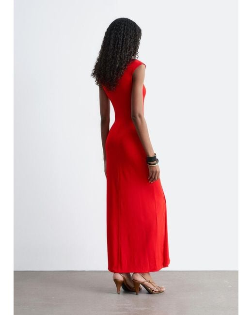 & Other Stories Red Wrap-Front Midi Dress