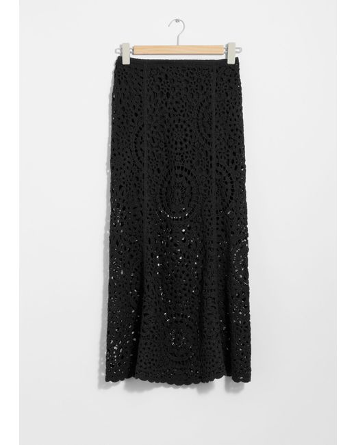 & Other Stories Black Crocheted Midi Skirt
