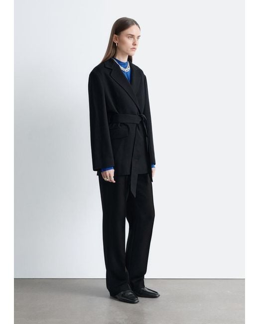 & Other Stories Blue Wool Tie-Belt Blazer