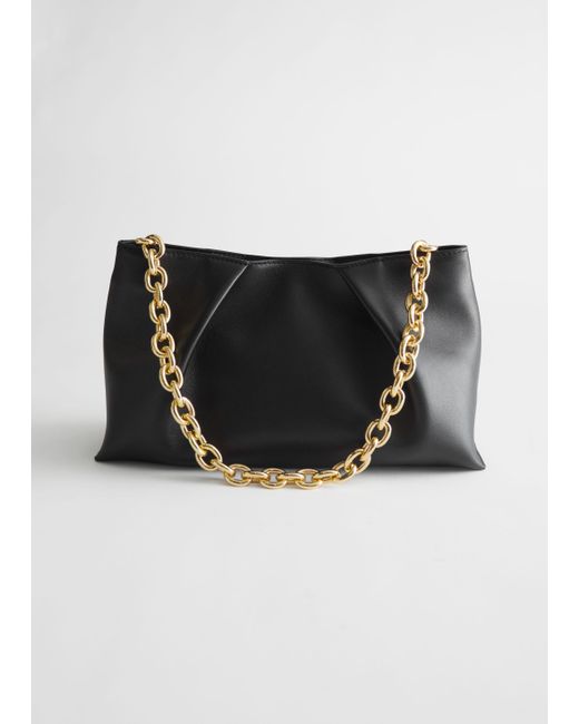 & Other Stories Folded Leather Chain Strap Bag in Black | Lyst
