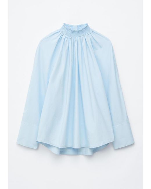 & Other Stories White Gathered Stand-Collar Blouse