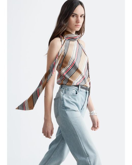 & Other Stories White Scarf-Neck Silk Top