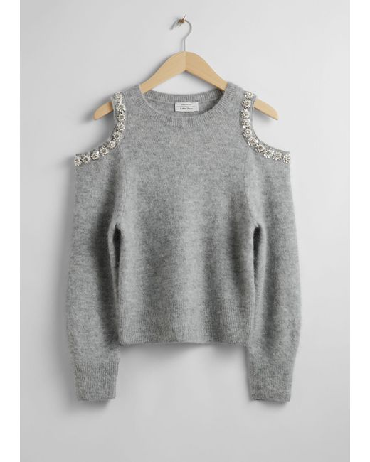 & Other Stories Gray Cut-out Knit Sweater