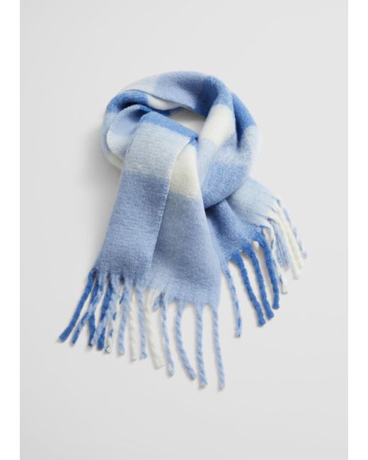 & Other Stories Blue Checked Wool-blend Scarf