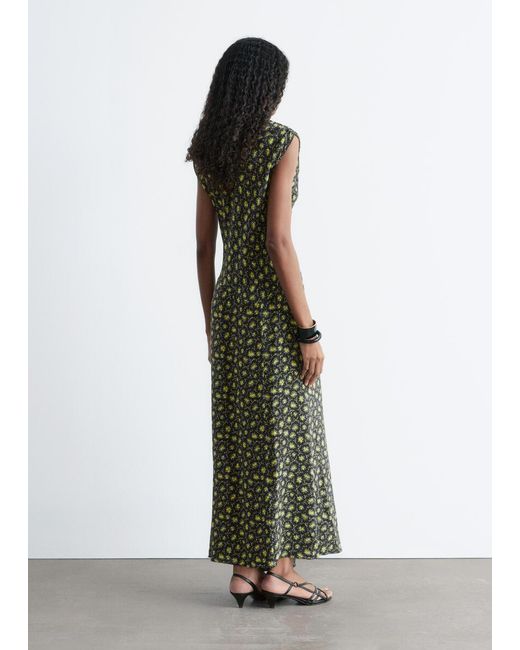 & Other Stories Green V-Neck Silk Maxi Dress