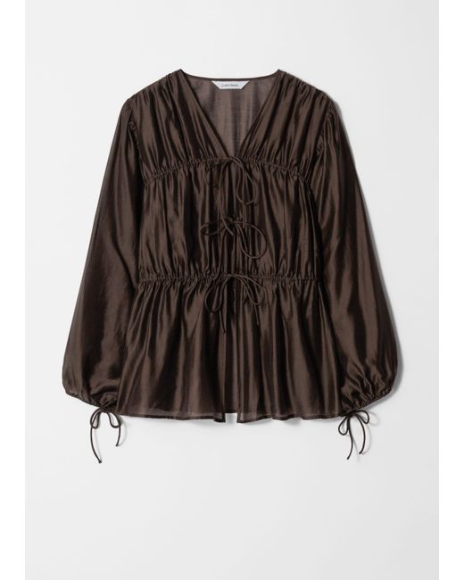 & Other Stories Black Ruched Drawstring Blouse