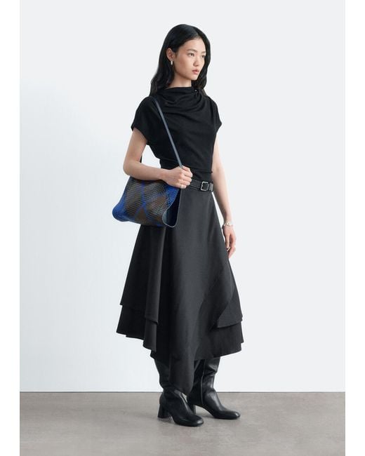 & Other Stories Black Draped Cowl-Neck Top