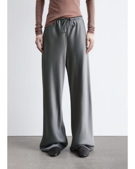 & Other Stories Gray Drawstring Satin Trousers