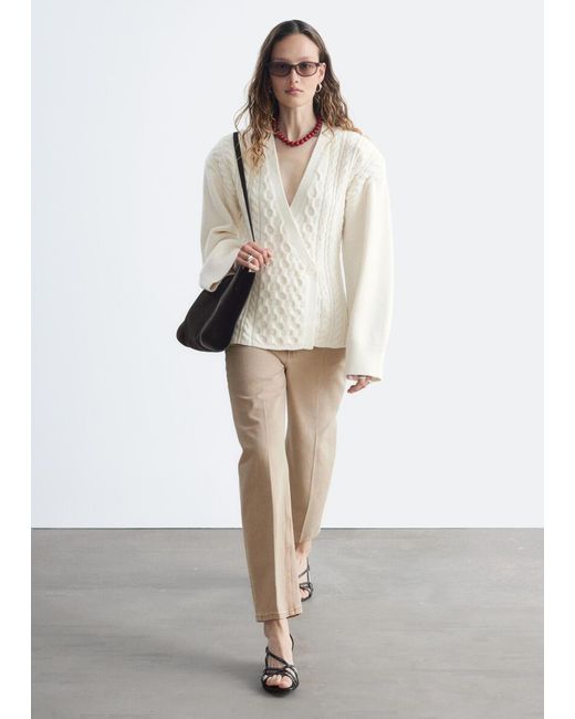 & Other Stories Natural Wool-Cotton Cable Knit Cardigan