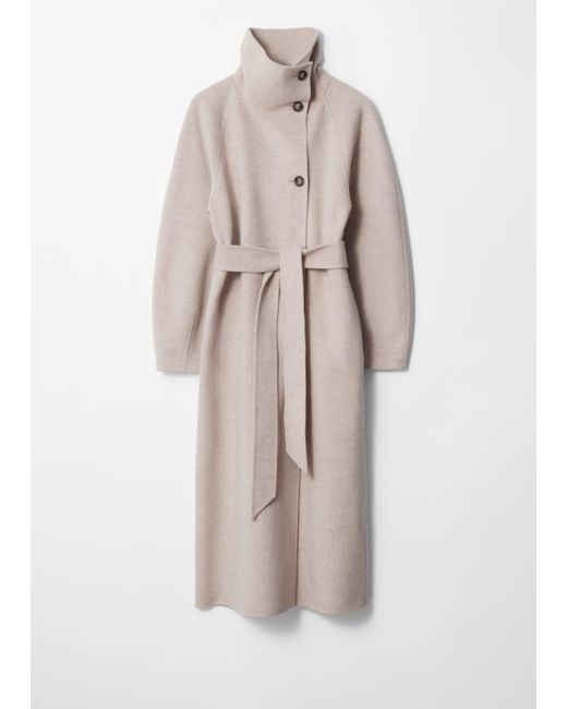 & Other Stories Natural Funnel-Collar Wool Coat