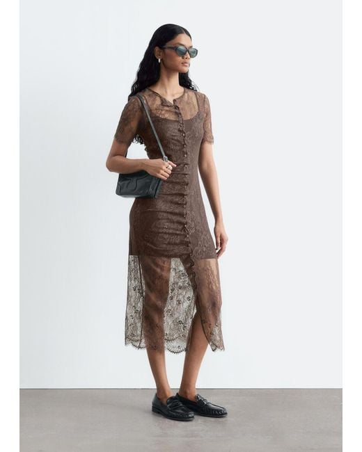 & Other Stories Brown Scalloped Lace Dress