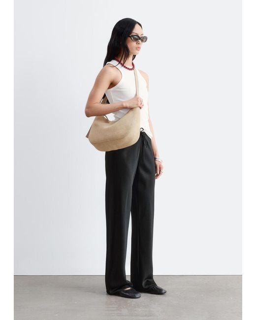 & Other Stories Black Satin Pull-On Trousers