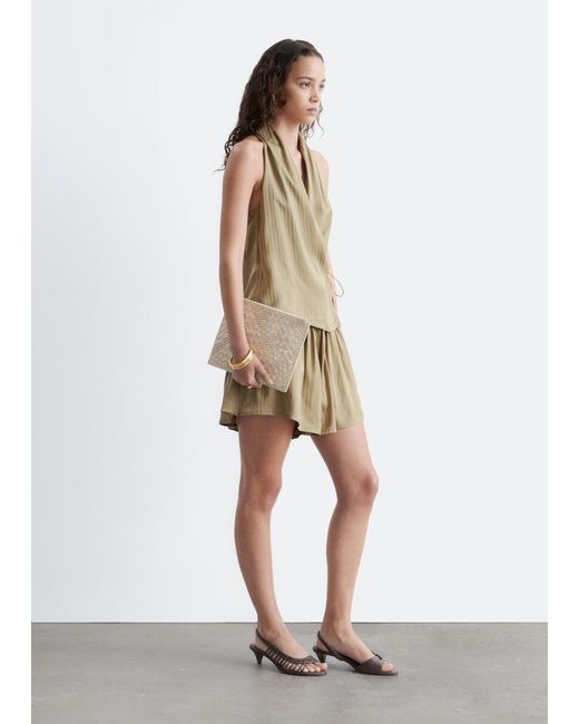 & Other Stories Natural Pleated Neck Wrap Top