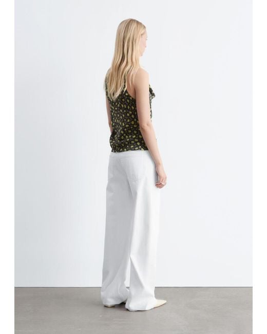 & Other Stories Green Printed Drawstring Silk Top