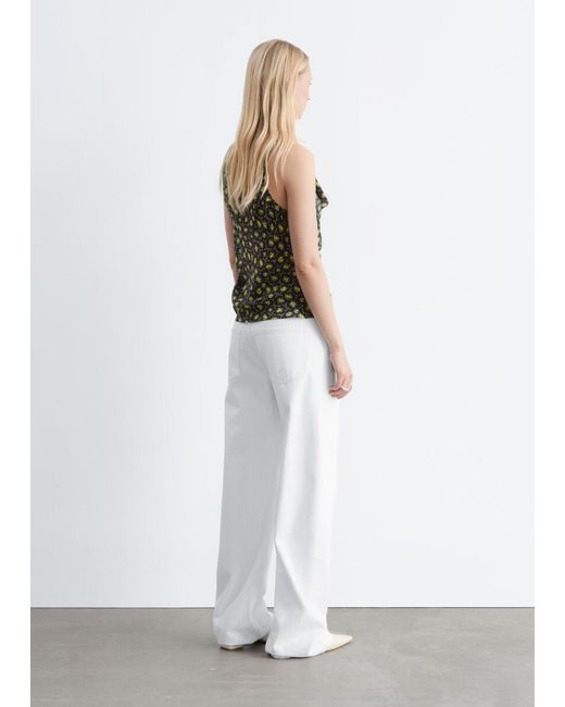 & Other Stories Green Printed Drawstring Silk Top