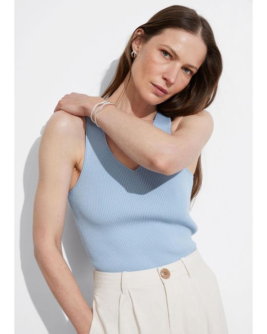 & Other Stories Blue Rib-knit Top