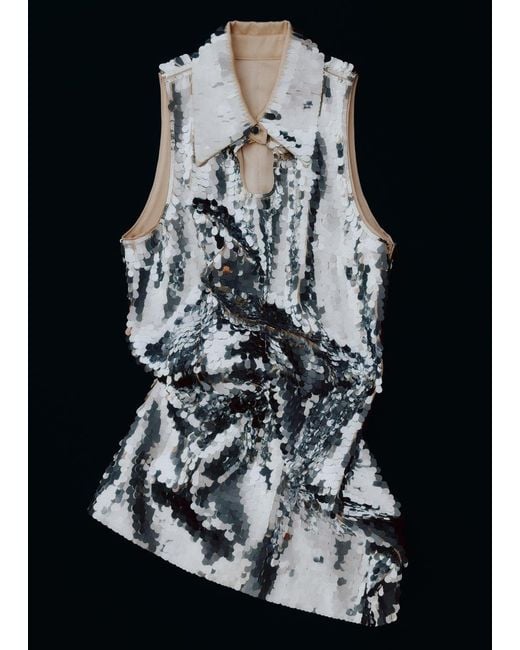 & Other Stories White Keyhole-Collar Sequin Mini Dress