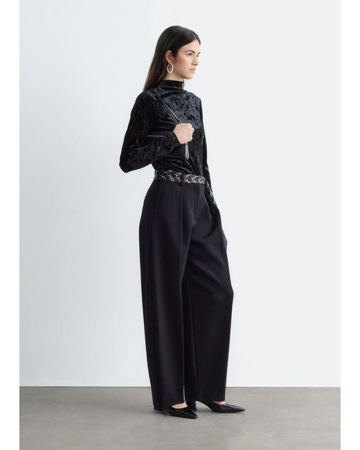 & Other Stories Black Velvet Mock Neck Top