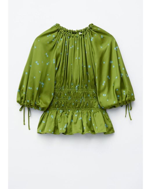 & Other Stories Green Smocked Blouse