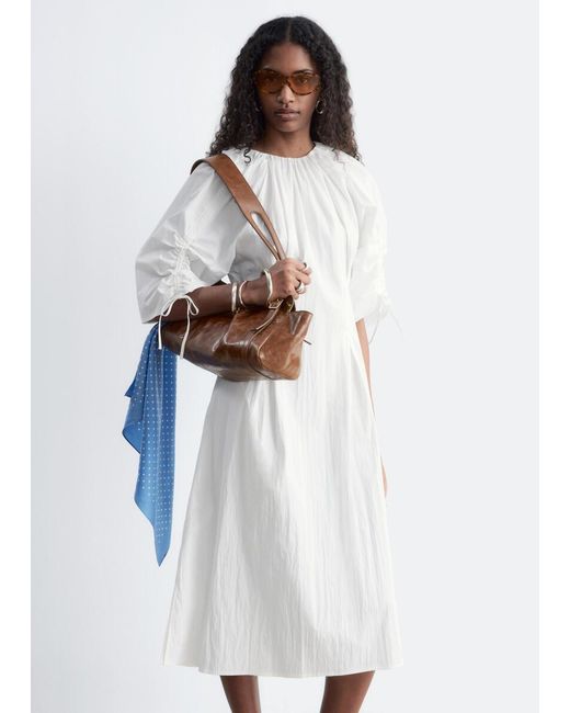 & Other Stories White Sculptural Drawstring Midi Dress