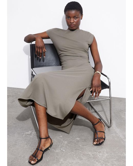 & Other Stories Gray One-shoulder Midi Dress
