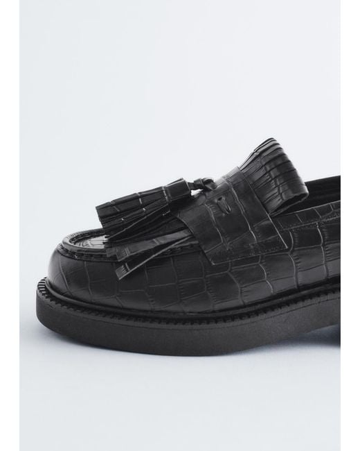 & Other Stories Black Chunky Croco Leather Loafers