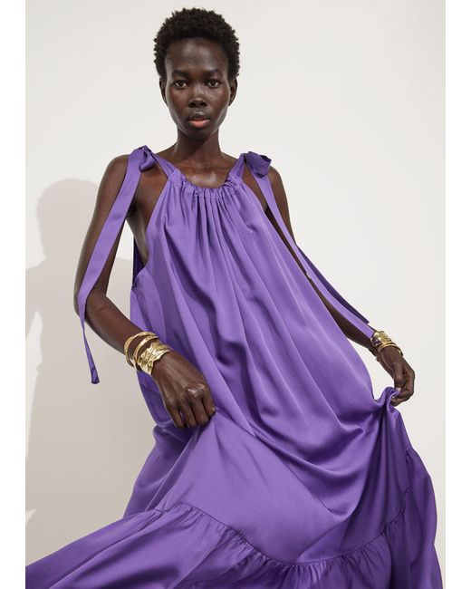 & Other Stories Purple Gathered Sleeveless Midi Dress
