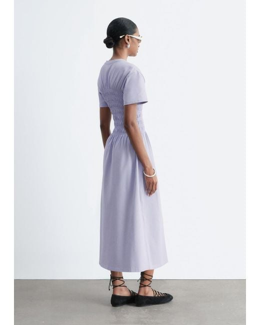 & Other Stories Purple Smocked Midi Dress
