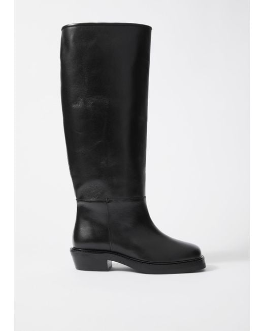 & Other Stories Black Square-Toe Leather Knee Boots