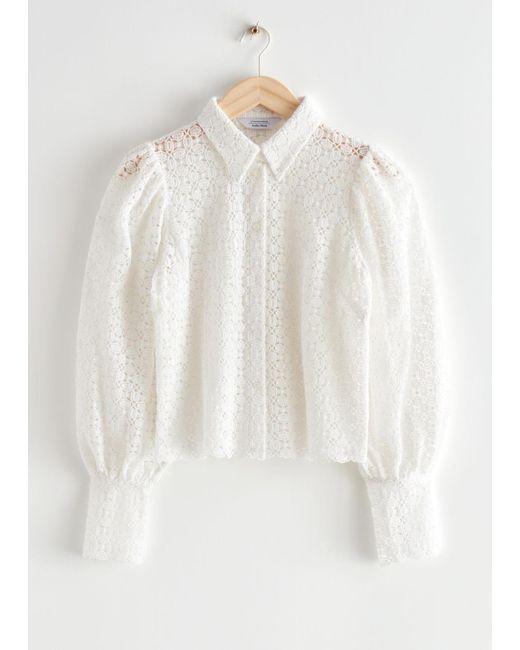 & Other Stories White Scalloped Lace Blouse