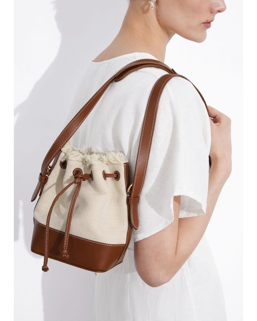 & Other Stories Natural Leather-trimmed Canvas Bucket Bag