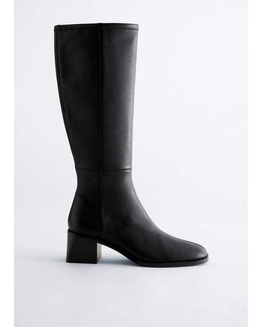 & Other Stories Black High-Shaft Leather Sock Boot