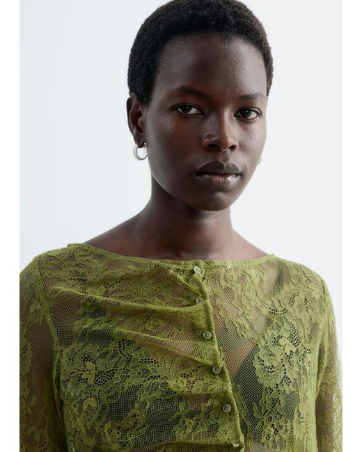 & Other Stories Green Lace Button-Front Top