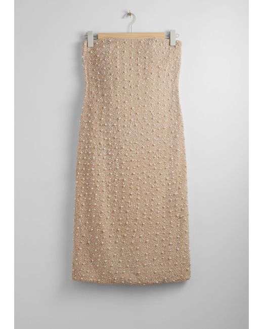 & Other Stories Natural Pearl-embellished Midi Dress