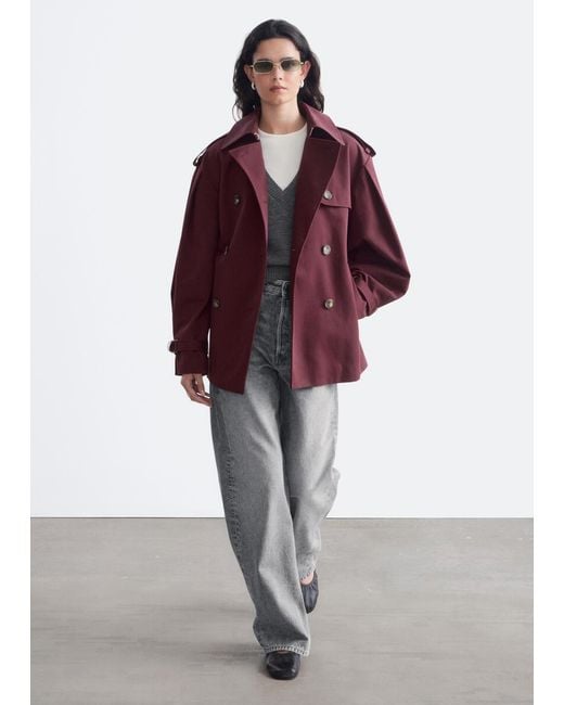 & Other Stories Red Short Trench Coat