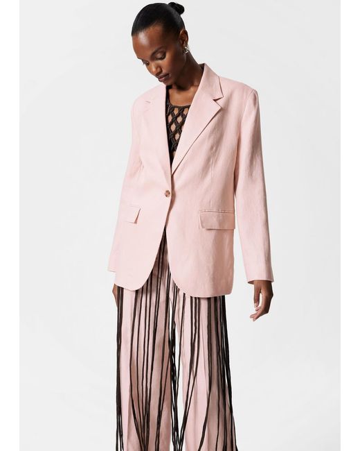 & Other Stories Pink Single-Breasted Linen Blazer