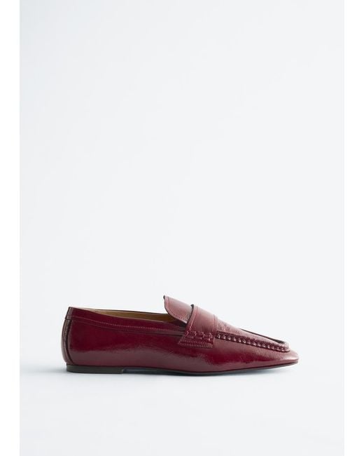 & Other Stories Blue Square-Toe Leather Loafers