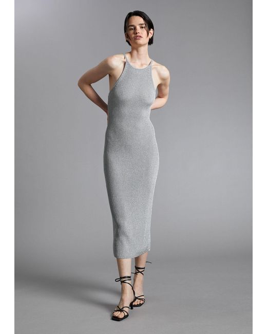 & Other Stories Fitted Metallic Halterneck Dress in White | Lyst Canada
