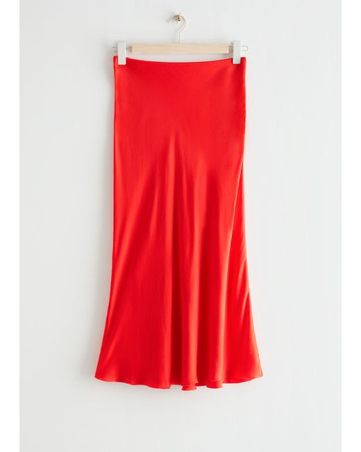 & Other Stories Red A-line Midi Skirt