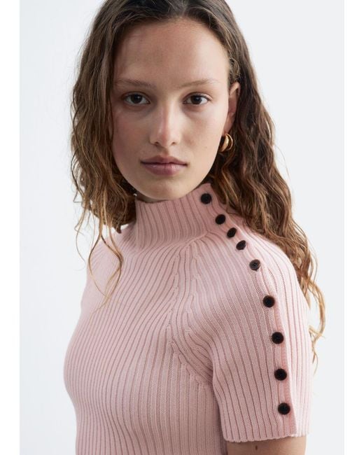 & Other Stories Pink Mock-Neck Ribbed Top