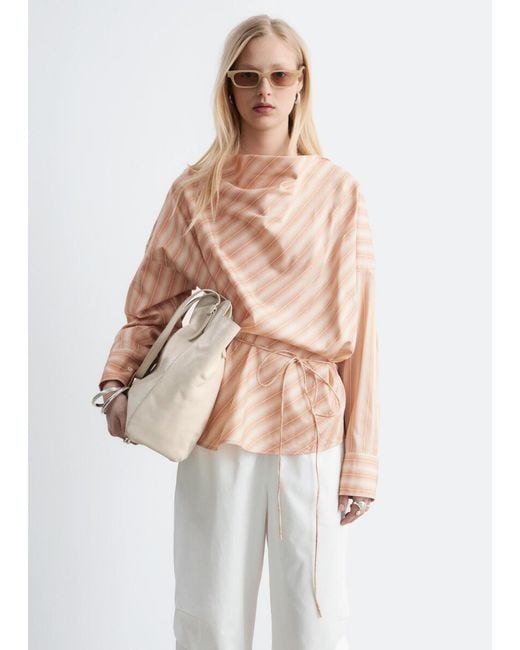 & Other Stories Natural Striped Cowl-Neck Blouse